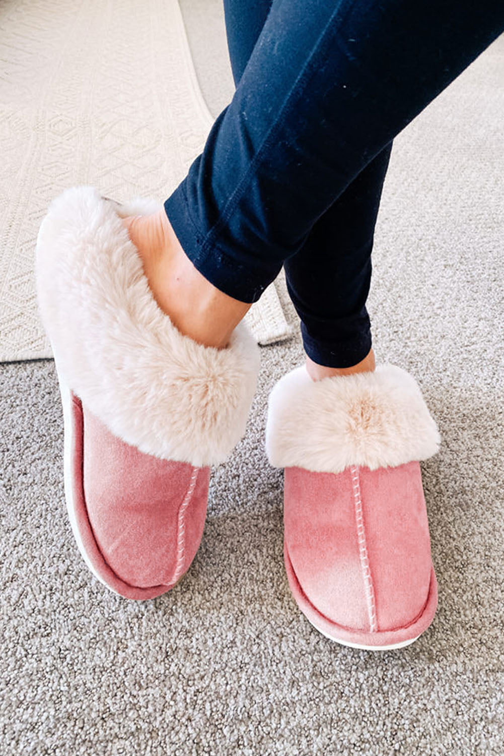 Khaki Faux Suede Plush Lined Open Heel Slippers