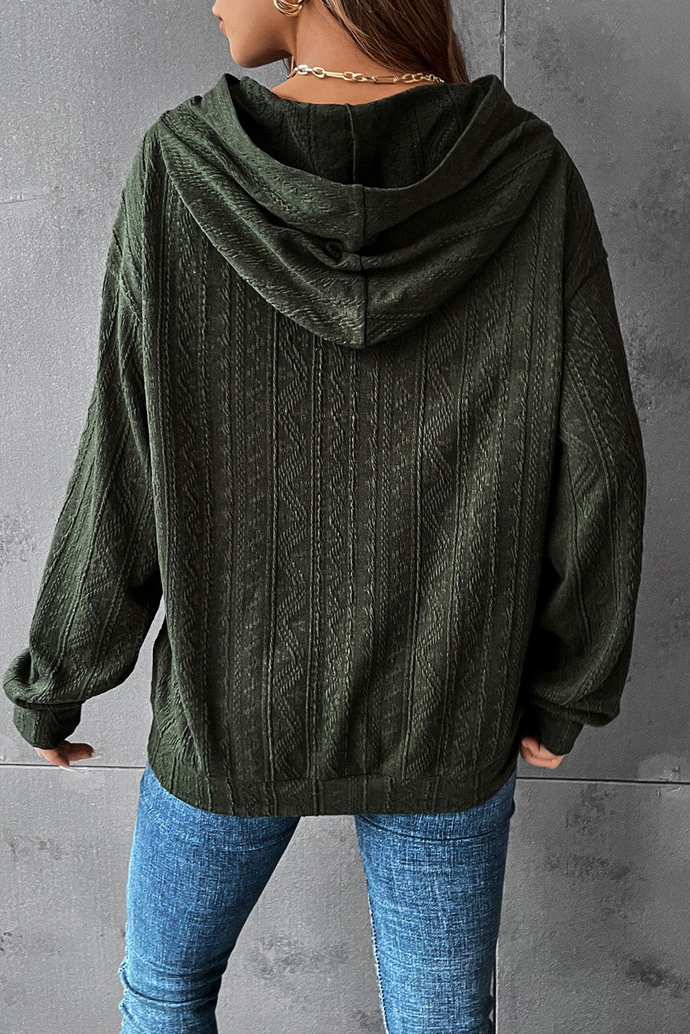 Dark Grey Casual Ribbed Knit Hoodie