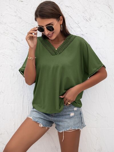 Lace Detail V-Neck T-Shirt