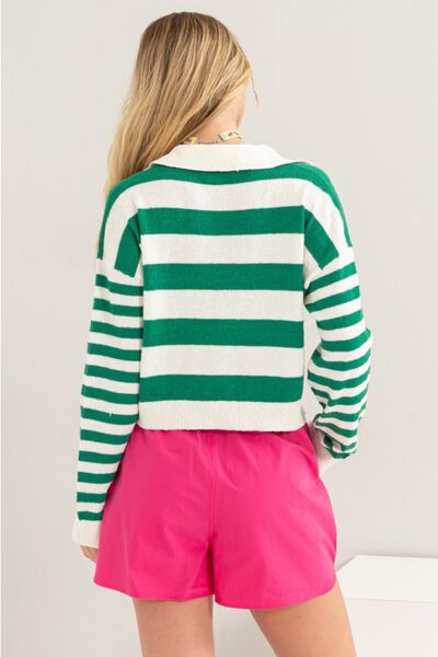 HYFVE Striped Long Sleeve Cropped Knit Top